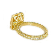 Load image into Gallery viewer, Natural Cushion Cut Yellow Citrine And Natural Yellow Sapphire Sides Engagement Ring Prong Set Halo Style Ring 14K Solid Yellow Gold 4.75ctw
