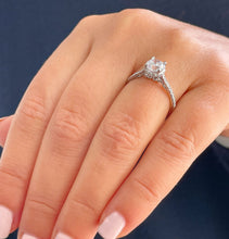 Load image into Gallery viewer, Round Cut Diamond Engagement Ring IGI Certified 14k Solid White Gold Wedding Propose Ring Prong Set Half Eternity Halo Filigree Style 1.35ct
