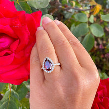 Load image into Gallery viewer, Natural Garnet Pear Shape And Round Cut CVD Diamonds Engagement Ring Set In 14K Solid Yellow Gold Halo Right Hand Anniversary Ring 3.80ctw
