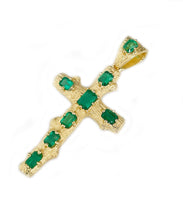 Load image into Gallery viewer, 18K Solid Yellow Gold Natural Emerald Cut Green Emerald Pendent Cross Style 2.50ctw
