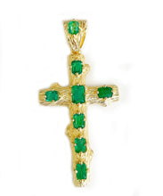 Load image into Gallery viewer, 18K Solid Yellow Gold Natural Emerald Cut Green Emerald Pendent Cross Style 2.50ctw
