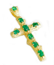 Load image into Gallery viewer, 18K Solid Yellow Gold Natural Emerald Cut Green Emerald Pendent Cross Style 2.50ctw
