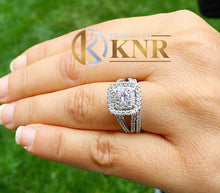 Load image into Gallery viewer, Gold Round Cut Cvd Diamond Engagement Ring And Matching Band Prong set Wedding Ring Double Halo Wedding Propose Ring Women's 14k White 1.50
