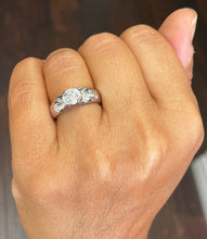 Load image into Gallery viewer, Round Cut Moissanite And Natural Diamonds Semi Bezel Set Engagement Ring Set In 14K Solid And Heavy White Gold Wedding Bridal Ring 0.96ctw
