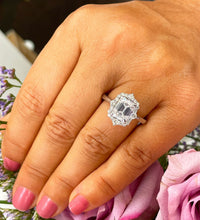 Load image into Gallery viewer, Emerald Cut Moissanite And Natural Round Cut Side Diamond Engagement Ring 14k Solid White Gold Deco Style Bridal Ring Halo Wedding Ring 2.75
