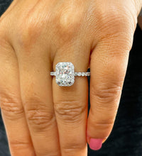 Load image into Gallery viewer, Cushion Cut Moissanite And Round Cut Sides Engagement Ring Women's Bridal Ring Halo Style Wedding Ring For Her 14k Solid White Gold 2.80ctw
