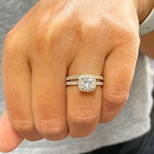 Load image into Gallery viewer, Cushion Cut Moissanite And Round Cut Cvd Diamond Engagement Ring And Matching Band 14k Solid Yellow Gold Wedding Double Halo 2.00ctw
