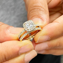 Load image into Gallery viewer, Cushion Cut Moissanite And Round Cut Sides Engagement Ring And Matching Band In 14k Solid Yellow Gold Bridal Wedding Double Halo 2.00ctw
