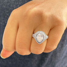 Load image into Gallery viewer, IGI Certified Pear Shape And Round Cut Sides Diamonds Engagement Ring Bezel Set Wedding Ring Filigree Antique 14K White Gold 4.25ctw G-VS2

