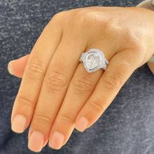 Load image into Gallery viewer, Pear Shape Moissanite and Round Cut Sides Engagement Ring And Matching Band Bezel Set Halo Ring Wedding Set 14k Solid White Gold 5.00ctw
