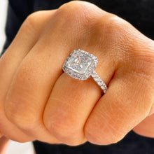 Load image into Gallery viewer, Asscher Cut Moissanite and Round Cut Sides Cvd Diamond Bezel Set Engagement Ring Halo Style Bridal Wedding Ring 14k Solid White Gold 4.00ctw
