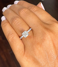 Load image into Gallery viewer, Cushion Cut Moissanite And Natural Round Cut Sides Diamonds Engagement Ring In 14k Solid White Gold Bridal Ring Women's Wedding Ring 1.95ctw
