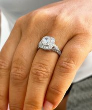 Load image into Gallery viewer, Round Cut Moissanite And Cvd Round And Baguettes Sides Diamonds Halo Style Engagement Ring 14k Solid Heavy White Gold Bridal Halo 1.95ct
