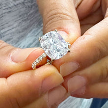 Load image into Gallery viewer, Cushion Cut Moissanite Ring And Round Cut Engagement Ring Solitaire 14K Solid Yellow Gold Four Prong set Half Eternity Minimalist 5.00ctw
