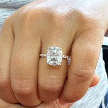Load image into Gallery viewer, Cushion Cut Moissanite Ring And Round Cut Engagement Ring Solitaire 14K Solid Yellow Gold Four Prong set Half Eternity Minimalist 5.00ctw
