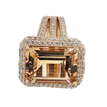 Load image into Gallery viewer, Emerald Cut Morganite And Natural Round Cut Diamond Engagement Ring Halo Style Right Hand Ring 14k Solid Rose Gold Bridal Wedding Ring 8.40
