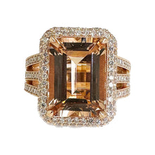 Load image into Gallery viewer, Emerald Cut Morganite And Natural Round Cut Diamond Engagement Ring Halo Style Right Hand Ring 14k Solid Rose Gold Bridal Wedding Ring 8.40
