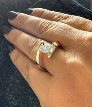 Load image into Gallery viewer, Round Cut Moissanite Engagement Ring Tension Set Design Wedding Ring Solitaire Style Bridal Ring 14k Solid Yellow Gold Women's Ring 1.25ct
