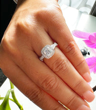 Load image into Gallery viewer, Cushion Cut Center Moissanite And Round Cut Sides Engagement Ring 14k Solid White Gold Bridal Ring Bezel Wedding Halo Ring For Her 1.70ctw
