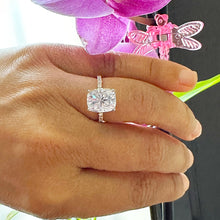 Load image into Gallery viewer, Cushion Cut Moissanite And Round Cut Sides Natural Diamonds Engagement Ring Solitaire Four Prong Wedding Ring 14K Solid Yellow Gold 5.00ctw
