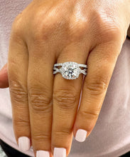 Load image into Gallery viewer, Cushion Cut Moissanite and Round Cut Sides Engagement Ring And Matching Band Set In 14k Solid White Gold Halo Style Wedding Bridal Set 3.00

