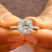 Load image into Gallery viewer, GIA Certified Natural Natural Cushion Cut And Round Cut Sides Diamond Engagement Ring Bridal Wedding Halo Propose 14K Solid White Gold 2.00
