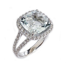 Load image into Gallery viewer, Cushion Cut Natural Aquamarine And Natural Diamonds Engagement Ring Halo Style Wedding Bridal Ring 14k Solid White Gold Right Hand Ring 4.70
