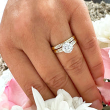 Load image into Gallery viewer, Round Cut Moissanite and Round Cut Sides Natural Diamond Engagement Ring And Matching Band Set In 14K Solid Yellow Gold Bridal Set 1.90ctw
