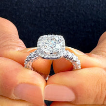 Load image into Gallery viewer, Round Cut Moissanite And CVD Round Diamonds Sides Engagement Ring Set In 14k Solid White Gold Wedding Ring Halo Style Bridal Ring 3.00ctw
