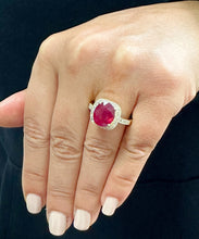 Load image into Gallery viewer, Cushion Cut Ruby And Round Cut Natural Diamonds Engagement Ring 14k Solid Yellow Gold Filigree design Wedding Ring Halo Right Hand Ring 7.50
