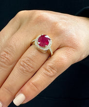 Load image into Gallery viewer, Cushion Cut Ruby And Round Cut Natural Diamonds Engagement Ring 14k Solid Yellow Gold Filigree design Wedding Ring Halo Right Hand Ring 7.50

