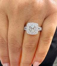 Load image into Gallery viewer, Cushion Cut Moissanite And Round Cut Sides Cvd Diamond Engagement Ring Double Halo Women's 14k Solid White Gold Bridal Halo Ring 2.00ctw
