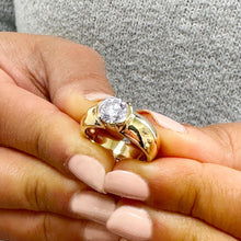 Load image into Gallery viewer, Round Cut Moissanite Engagement Ring Semi Bezel Set Style Solitaire Bridal Ring Set In 14k Solid And Heavy Yellow Gold Wedding Ring 1.50ct
