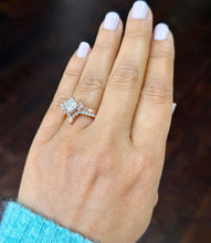 Load image into Gallery viewer, Asscher Cut Moissanite and Round And Pear Shape Sides Engagement Ring And Matching Band Set In 14k Solid Rose Gold Wedding Bridal Set 2.50ct
