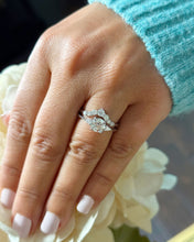Load image into Gallery viewer, Round Cut Center Moissanite and Round And Pear Shape On Sides Engagement Ring And Matching Band Set In 14k Solid White Gold Bridal Set 1.90
