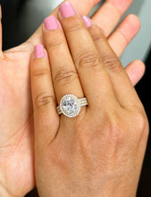 Load image into Gallery viewer, Oval Cut and Round Cut Diamond Engagement Ring IGI 14k Solid Yellow Gold Double Halo DesignBridal Ring Triple Shank Style Wedding Ring 2.70
