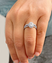 Load image into Gallery viewer, Oval Shape Moissanite And Round Cut Sides Engagement Ring And Matching Band Set In 14K Solid White Gold Bridal Set Halo Wedding Set 1.80ctw
