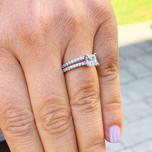 Load image into Gallery viewer, Princess Cut Moissanite Ring and Matching Band And Round Cut Sides Engagement Ring And Band Wedding Bridal Set 14k Solid White Gold 2.00ctw
