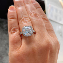 Load image into Gallery viewer, Cushion Cut Moissanite and Round Cut Sides Engagement Ring Halo Style Bridal Ring Deco Wedding Ring 14k Solid White Gold Ring For Her 5.50ct
