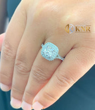 Load image into Gallery viewer, Cushion Cut Moissanite and Round Cut Sides Cvd Diamond Engagement Ring Split Shank Style Double Halo Wedding Ring Halo Bridal Ring 1.80
