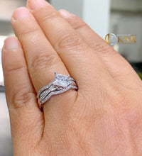 Load image into Gallery viewer, Princess Cut Moissanite and Round Cut Sides Engagement Ring And Two Stackable Bands Set In 14k Solid White Gold Wedding Bridal Set 1.70ctw
