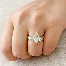 Load image into Gallery viewer, Asscher Cut Moissanite and Round And Pear Cut Sides Engagement Ring And Matching Band In 14k Solid Yellow Gold Wedding Bridal Set 2.50ctw
