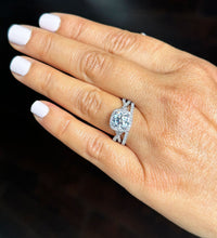 Load image into Gallery viewer, Cushion Cut Moissanite and Round Cut Cvd Diamond Engagement Ring And Matching Band 14k Solid White Gold Halo Wedding Bridal Set 3.00ctw
