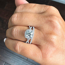 Load image into Gallery viewer, Cushion Cut Moissanite and Round Cut Sides Engagement Ring And Matching Band Set In 14k Solid White Gold Halo Style Wedding Bridal Set 3.00
