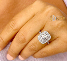 Load image into Gallery viewer, Cushion Cut Moissanite and Round Cut Sides Cvd Diamond Engagement Ring Double Halo Style 14K Solid White Gold Wedding Bridal Ring 4.00ct
