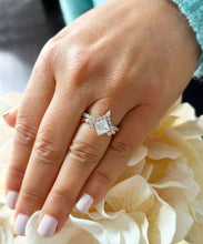 Load image into Gallery viewer, Asscher Cut Moissanite and Round And Pear Shape Sides Engagement Ring And Matching Band Set In 14k Solid Rose Gold Wedding Bridal Set 2.50ct
