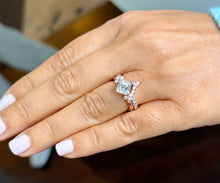 Load image into Gallery viewer, Asscher Cut Moissanite and Round And Pear Shape Sides Engagement Ring And Matching Band Set In 14k Solid Rose Gold Wedding Bridal Set 2.50ct

