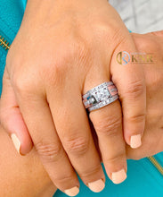 Load image into Gallery viewer, Round Cut Moissanite Engagement Ring Two Matching Bands Tension Set Ring Bridal Set 14k Solid And Heavy White Gold Wedding Set 2.50ctw
