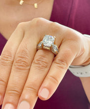 Load image into Gallery viewer, Cushion Cut Moissanite And Round Cut Sides Engagement Ring Inner Halo Wedding Ring 14k Solid Heavy Yellow And White Gold Bridal Ring 6.50ctw

