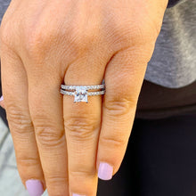Load image into Gallery viewer, Princess Cut Moissanite Ring and Matching Band And Round Cut Sides Engagement Ring And Band Wedding Bridal Set 14k Solid White Gold 2.00ctw
